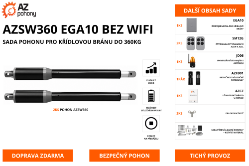 AZSW360 EGA10 BEZ WIFI - sada pohonu pro křídlovou bránu do 360kg